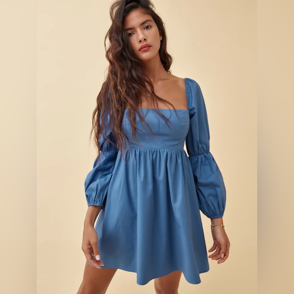 Reformation Blue Michaela Puff Sleeve Mini Dress - Picture 5 of 9